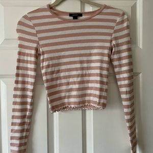 Striped Pink Long Sleeve Crop Top